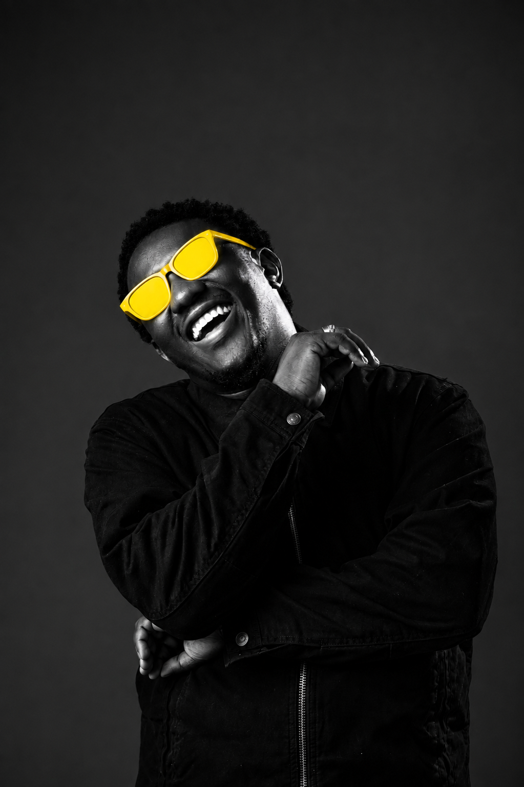Salem King laughing in yellow sunglasses, photographed for the Creator 101 programme